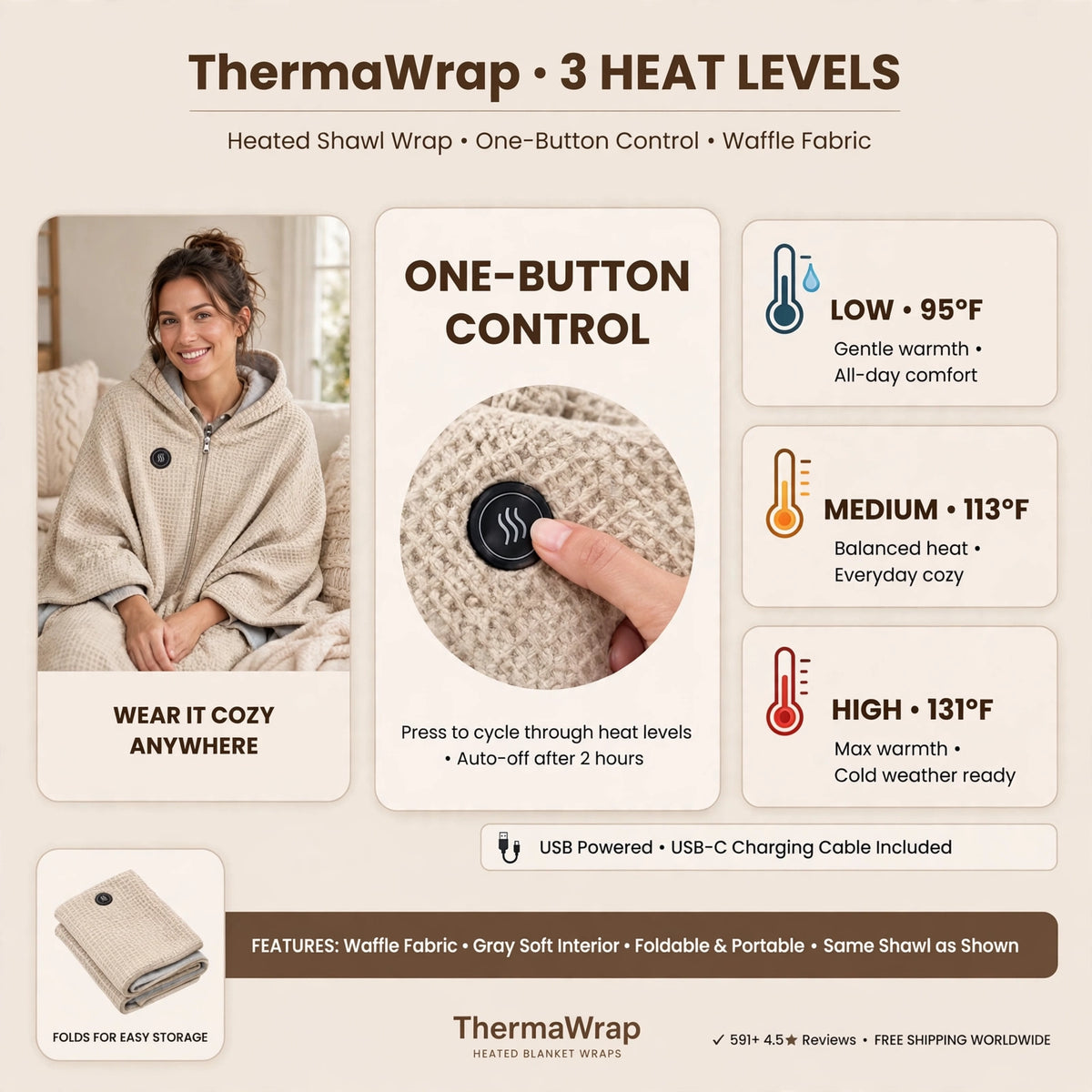 USB Heated Graphene Blanket with 3 Heat Settings